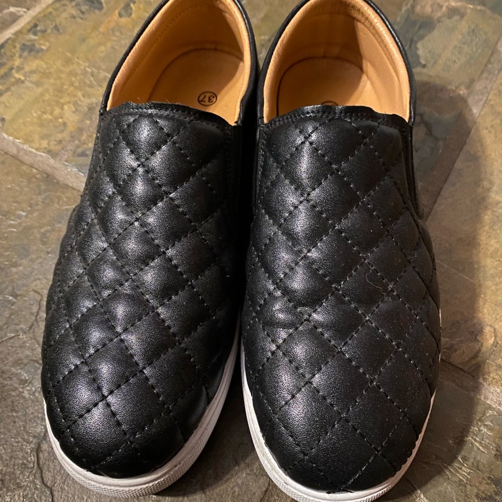 Quilted Black Slip-On Sneakers